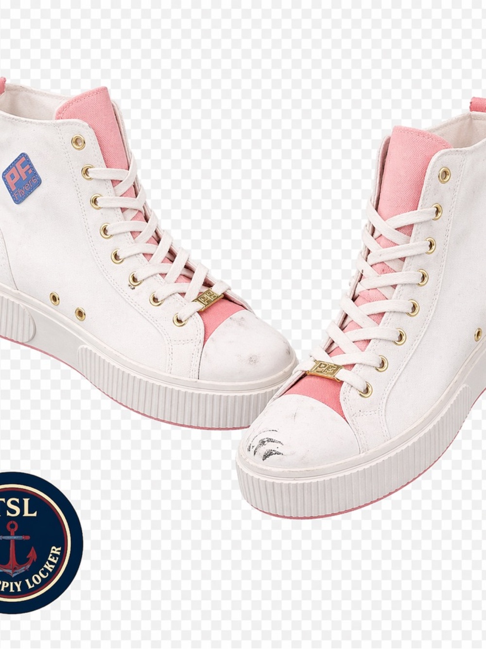 PF Flyers High Top Sneakers Womens 7.5 White Pink Canvas Scuffed